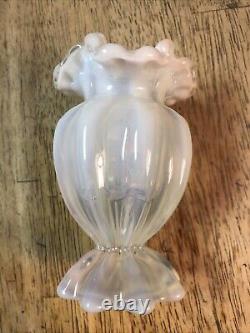 Rare Fenton Art Glass French Opalescent Ribbed Ruffled Favor Vase