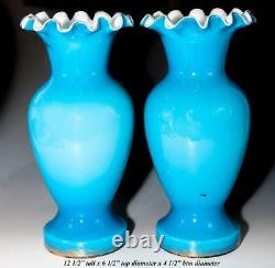 Rare HUGE 1800s Antique French Glass Vase PAIR (2), Bead Decorated Enamel