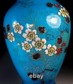 Rare HUGE 1800s Antique French Glass Vase PAIR (2), Bead Decorated Enamel