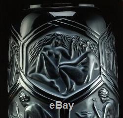 Rare Lalique Black Crystal Reclining Nudes Hesperides Vase 9.3 Perfection