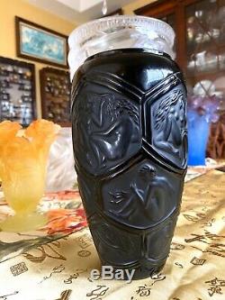 Rare Lalique Black Crystal Reclining Nudes Hesperides Vase 9.3 Perfection