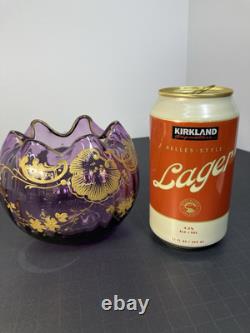 Rare! Mont Joye Legras Amethyst Rose Bowl With Gold Enameled Decor. Beautifull