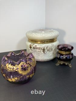 Rare! Mont Joye Legras Amethyst Rose Bowl With Gold Enameled Decor. Beautifull