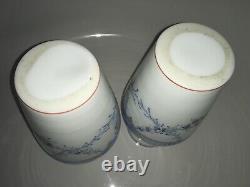 Rare PAIR ANTIQUE C1880 FRENCH OPALINE GLASS VASES GILDED ENAMELLED HAND PAINTED