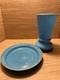 Rare PV Portieux Vallerysthal STARS French BLUE OPALINE Art Glass Vase Saucer
