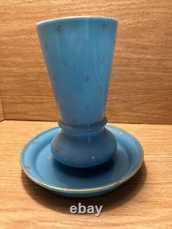Rare PV Portieux Vallerysthal STARS French BLUE OPALINE Art Glass Vase Saucer