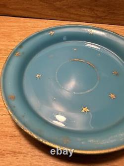 Rare PV Portieux Vallerysthal STARS French BLUE OPALINE Art Glass Vase Saucer
