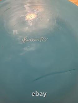 Rare PV Portieux Vallerysthal STARS French BLUE OPALINE Art Glass Vase Saucer