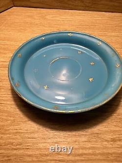 Rare PV Portieux Vallerysthal STARS French BLUE OPALINE Art Glass Vase Saucer