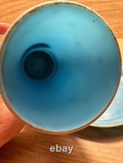 Rare PV Portieux Vallerysthal STARS French BLUE OPALINE Art Glass Vase Saucer