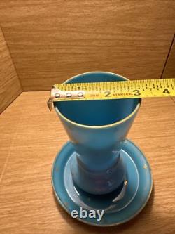 Rare PV Portieux Vallerysthal STARS French BLUE OPALINE Art Glass Vase Saucer