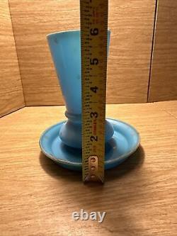 Rare PV Portieux Vallerysthal STARS French BLUE OPALINE Art Glass Vase Saucer