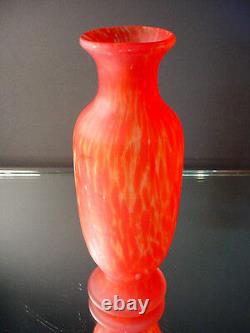 Rare Pr Legras French Art Glass Red Spatter Acid Washed Vases Art Deco France