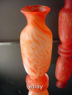 Rare Pr Legras French Art Glass Red Spatter Acid Washed Vases Art Deco France