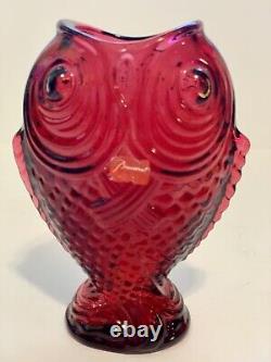 Rare Retired Vtg Baccarat Red Double Carp Glass Vase Poisson Great Condition
