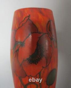 Rare & Unique 13 LEGRAS (FRANCE) Red Poppies Art Nouveau Glass Vase c. 1915