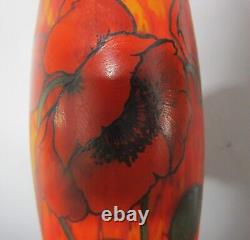 Rare & Unique 13 LEGRAS (FRANCE) Red Poppies Art Nouveau Glass Vase c. 1915