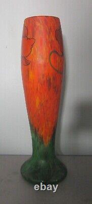 Rare & Unique 13 LEGRAS (FRANCE) Red Poppies Art Nouveau Glass Vase c. 1915