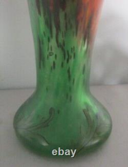 Rare & Unique 13 LEGRAS (FRANCE) Red Poppies Art Nouveau Glass Vase c. 1915