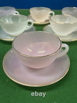 Rare Vintage French Arcopal Iridescent Harlequin Set of 6 Cups and Saucers