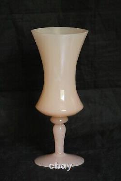 Rare Vintage Pink Opaline Footed Vase 9.4in 60s 70s MCM Italian French Glass