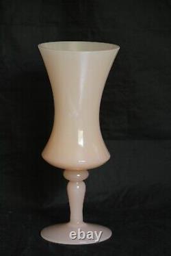 Rare Vintage Pink Opaline Footed Vase 9.4in 60s 70s MCM Italian French Glass