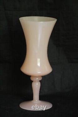 Rare Vintage Pink Opaline Footed Vase 9.4in 60s 70s MCM Italian French Glass