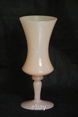 Rare Vintage Pink Opaline Footed Vase 9.4in 60s 70s MCM Italian French Glass