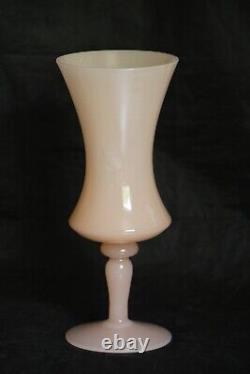 Rare Vintage Pink Opaline Footed Vase 9.4in 60s 70s MCM Italian French Glass