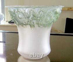 Rene Lalique 1930 Frosted Orleans Vase with Green-Blue Patina. 8. Repaired Rim