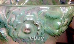 Rene Lalique 1930 Frosted Orleans Vase with Green-Blue Patina. 8. Repaired Rim