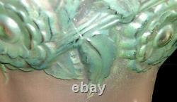 Rene Lalique 1930 Frosted Orleans Vase with Green-Blue Patina. 8. Repaired Rim