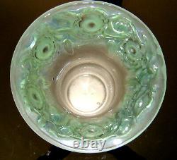 Rene Lalique 1930 Frosted Orleans Vase with Green-Blue Patina. 8. Repaired Rim