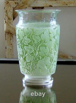 Rene Lalique 1941 Deauville Vase, Green Patina with Sculpted Vine. 6 Tall