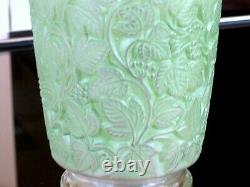 Rene Lalique 1941 Deauville Vase, Green Patina with Sculpted Vine. 6 Tall