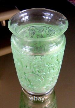 Rene Lalique 1941 Deauville Vase, Green Patina with Sculpted Vine. 6 Tall