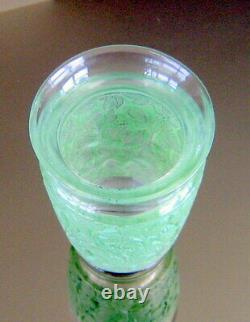 Rene Lalique 1941 Deauville Vase, Green Patina with Sculpted Vine. 6 Tall