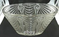 Rene R. Lalique France Signed Terpsichore Nudes Large Heavy Art Glass Vase 1937