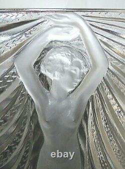 Rene R. Lalique France Signed Terpsichore Nudes Large Heavy Art Glass Vase 1937