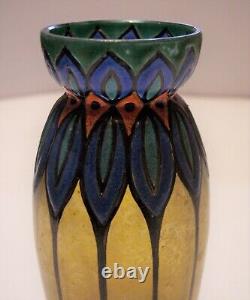 Robj Quenvit Paris France Art Deco applied enamel glass vase 5 signed