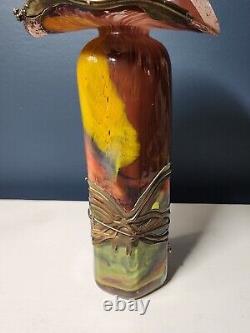 Romanian, FrenchArt Nouveau Vase Art Glass Bronze Overlay Vase Signed Jack Pulp