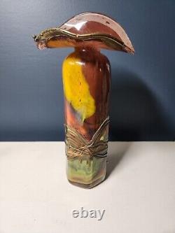 Romanian, FrenchArt Nouveau Vase Art Glass Bronze Overlay Vase Signed Jack Pulp