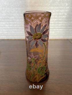 STUNNING ANTIQUE FRENCH MONT JOYE Legras Amethyst Enameled Flower Vase 11H