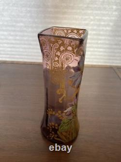 STUNNING ANTIQUE FRENCH MONT JOYE Legras Amethyst Enameled Flower Vase 11H