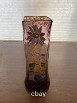 STUNNING ANTIQUE FRENCH MONT JOYE Legras Amethyst Enameled Flower Vase 11H