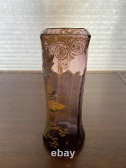 STUNNING ANTIQUE FRENCH MONT JOYE Legras Amethyst Enameled Flower Vase 11H
