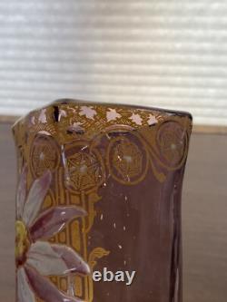 STUNNING ANTIQUE FRENCH MONT JOYE Legras Amethyst Enameled Flower Vase 11H