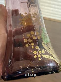 STUNNING ANTIQUE FRENCH MONT JOYE Legras Amethyst Enameled Flower Vase 11H