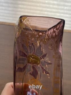 STUNNING ANTIQUE FRENCH MONT JOYE Legras Amethyst Enameled Flower Vase 11H