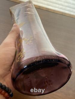 STUNNING ANTIQUE FRENCH MONT JOYE Legras Amethyst Enameled Flower Vase 11H